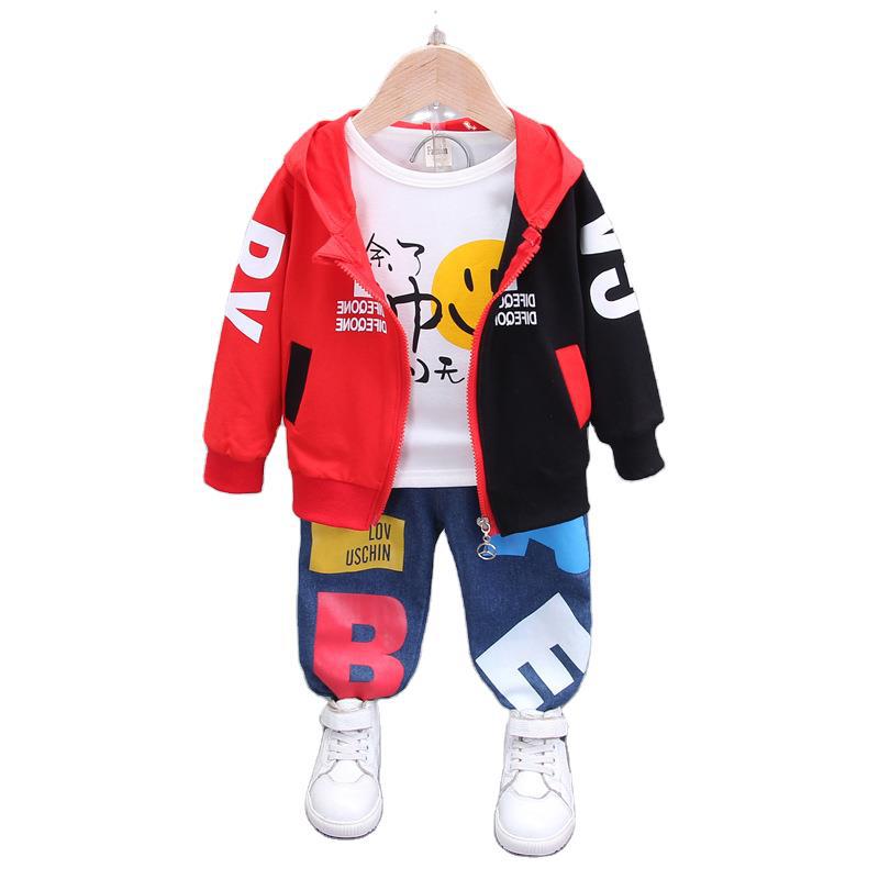 Conjunto de T-Shirts, Calça e Casaco de Mangas Comprida infantil, Roupa de Bebé, Conjuntos masculino 1 ano, 2 anos, 3 anos, Outono, 3 peças