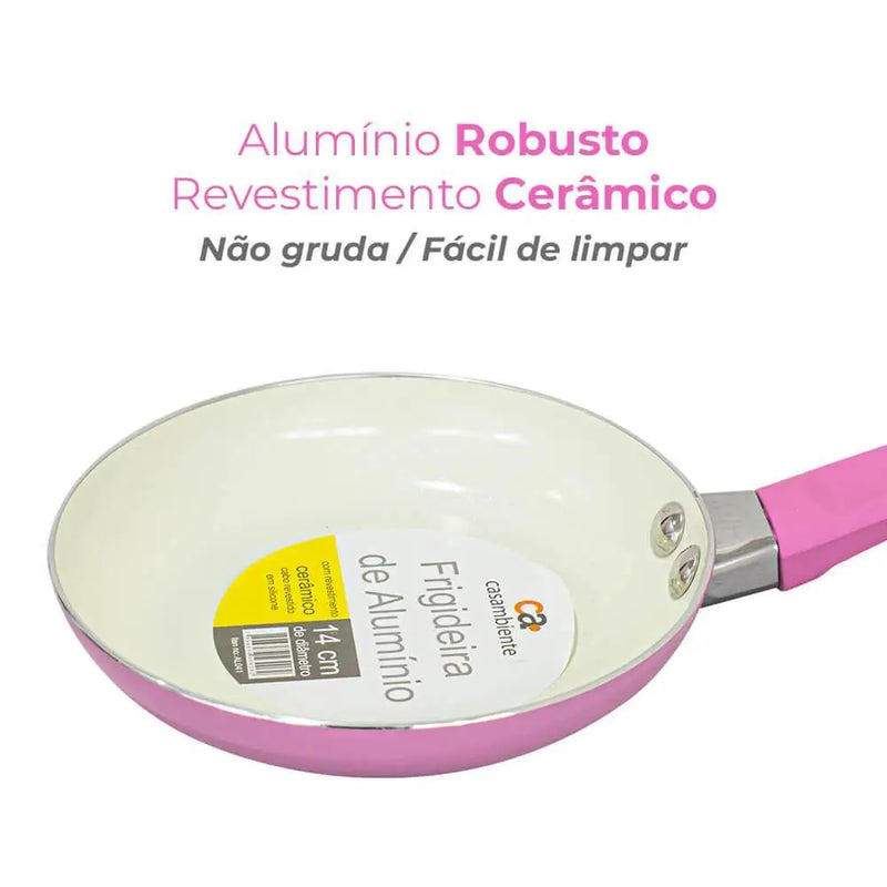 Frigideira Antiaderente Cerâmica Ovo Rosa 14cm-Casambiente