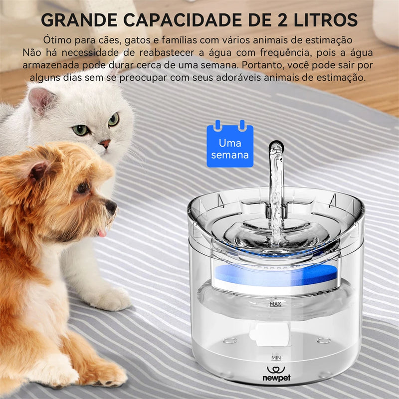 Fonte de Água Inteligente para Gato, 2l, com Torneira, Dispensador de Água para Cães, Bebedouro Transparente, Filtros para Beber de Animais de Estimação, Sensor de Movimento