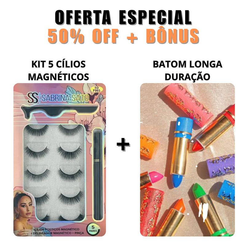 Kit 5 Pares de Cílios Magnético com Conjunto de Delineador - 50% OFF + BÔNUS